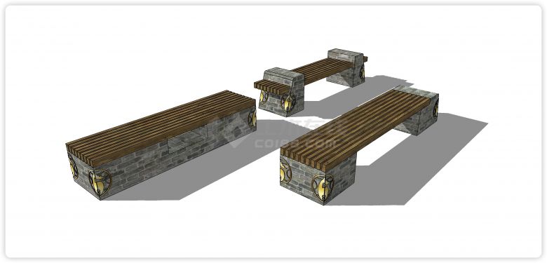 青砖底座实木条拼接中式坐凳su模型-图二