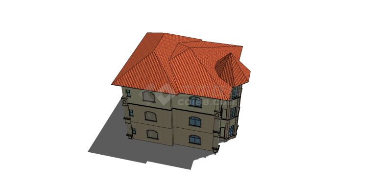 三层坡屋顶欧式精美别墅su模型-图一