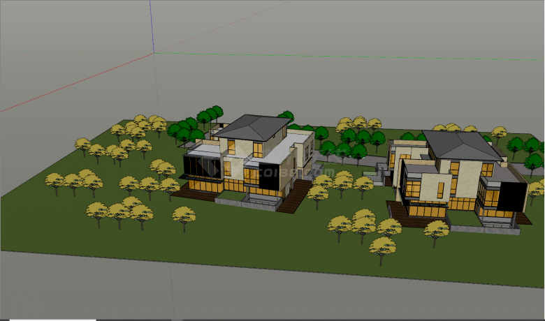 现代黄色玻璃小型别墅su模型-图二