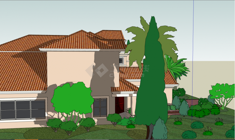 带有热带树木的环境优美的别墅su模型 -图二