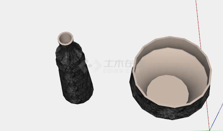 新中式古朴黑色陶瓷花瓶瓷器su模型-图二
