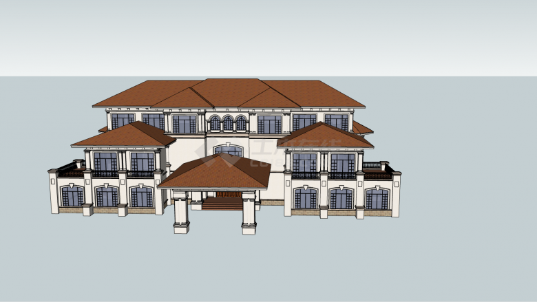 欧式古典白墙红屋顶别墅su模型-图二