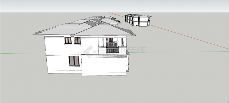 四栋两层白色墙体带车库别墅su模型-图一