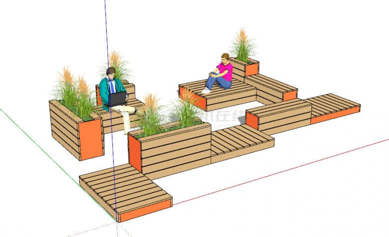 现代模块化高低创意坐凳组合su模型-图二