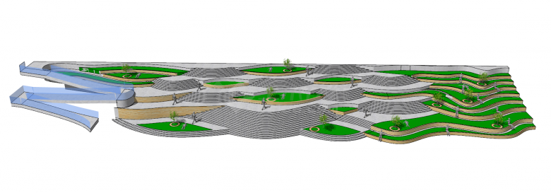 现代高低地形景观人行道建筑su模型-图二