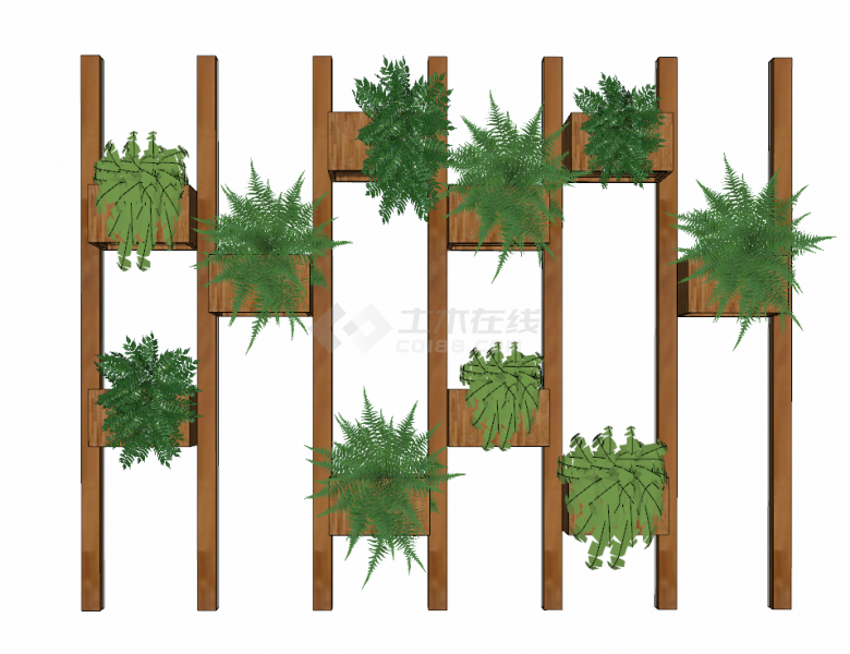 实木框架组合成的方格小绿植的花架花墙su模型-图一