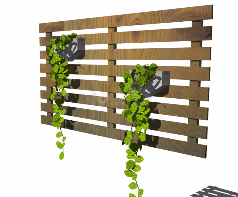 长条形实木框架带有钻石形状花盆的绿墙花架 su模型-图二