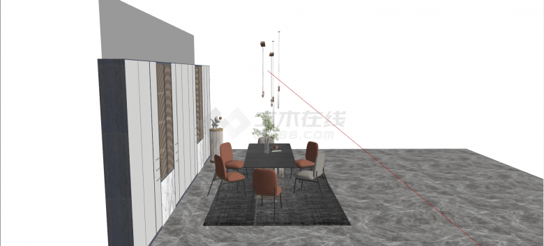 现代木方桌纯色布艺椅餐厅家具su模型-图二