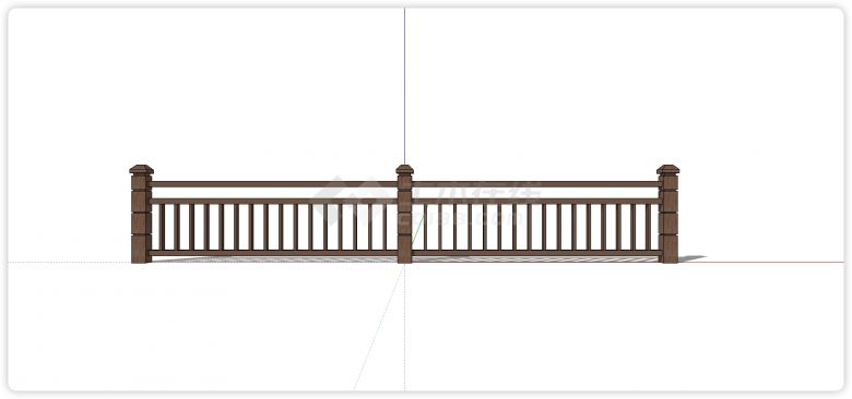紫檀木短节矩形柱木质栏杆su模型-图一