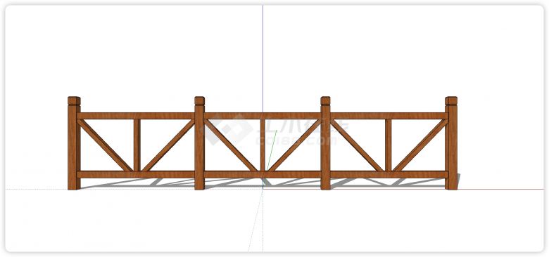 新中式半米字造型木质栏杆su模型-图一