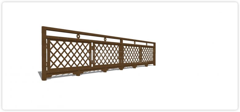中式铜钱棱形造型木质栏杆su模型-图二