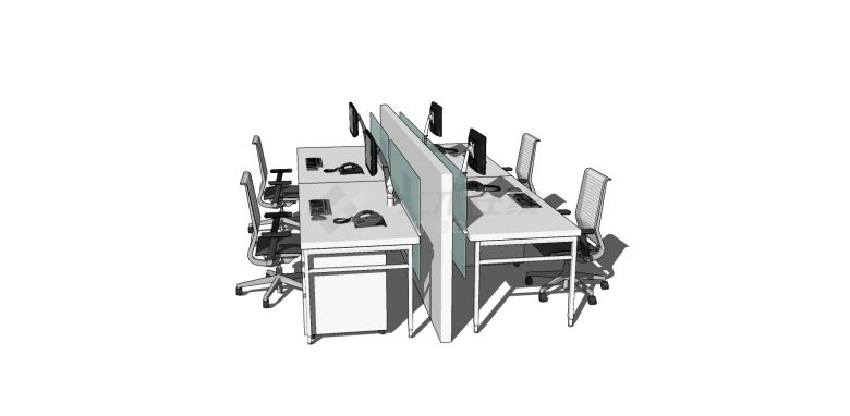电脑办公室家具桌椅su模型-图一