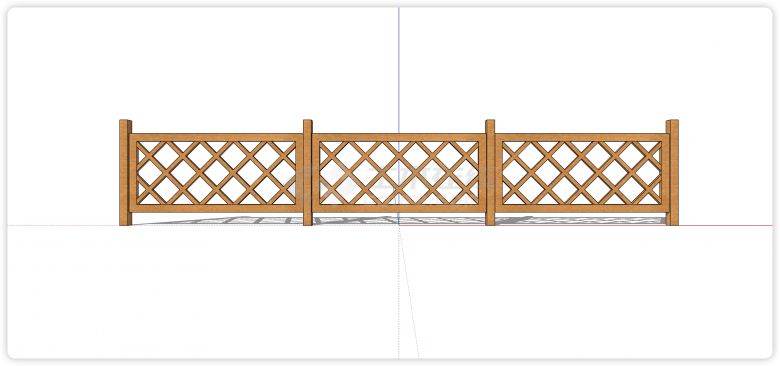 红橡木棱形三段木质栏杆su模型-图一