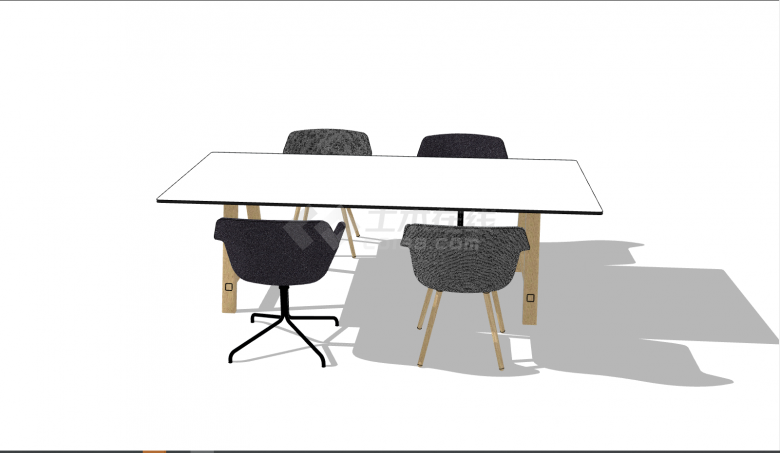 白色桌子简约办公室家具su模型-图一
