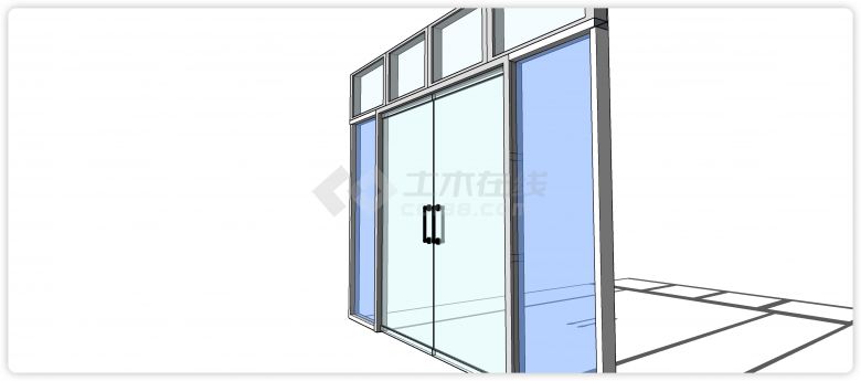 黑色拉手蓝色玻璃对开门商业玻璃双开门su模型-图二