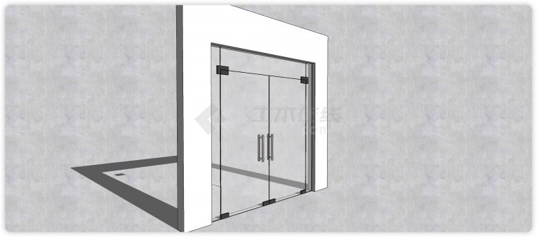 两角固定金属拉手商业玻璃双开门su模型-图二