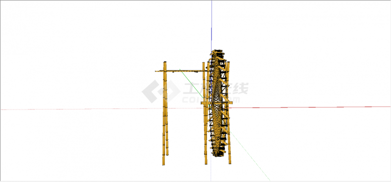 中式中型竹子水轮车su模型-图一