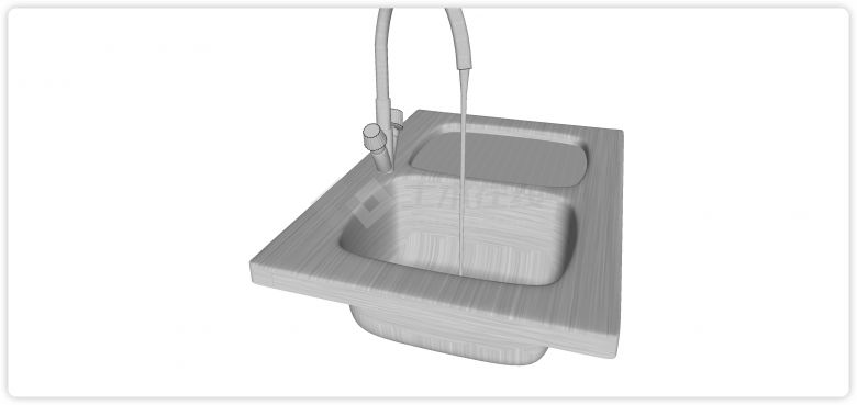 圆形角单槽不锈钢台盆水槽组合su模型-图二