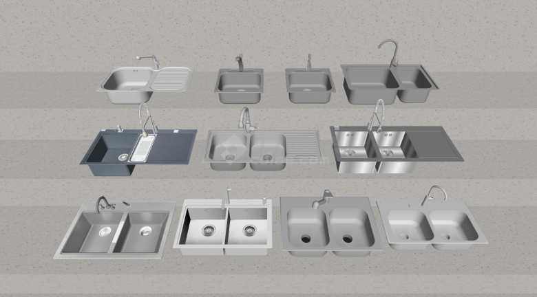 多款的简约的厨房水槽热水器su模型-图二