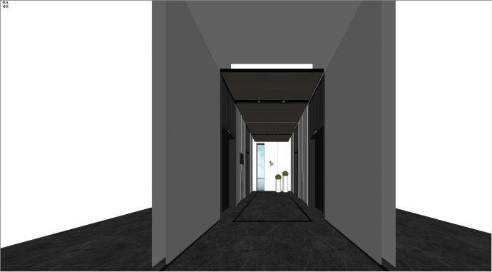 黑色现代电梯厅设计su模型_图1