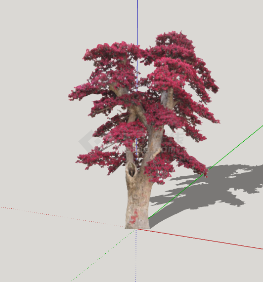 红色灰杆子绿丝带造型树 su模型-图二