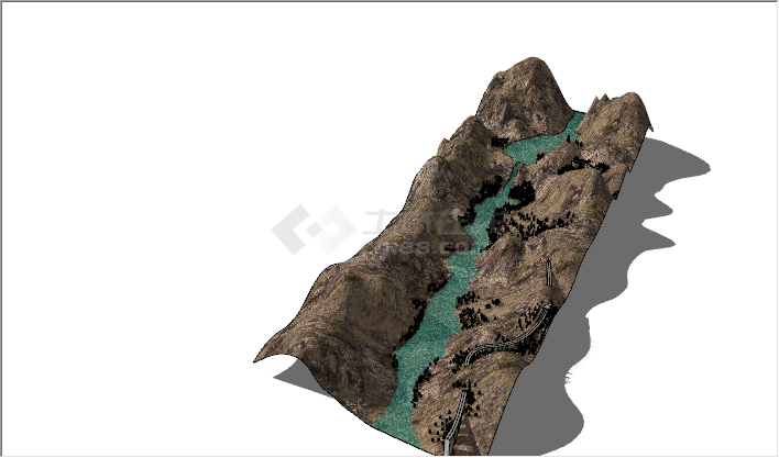 现代山脉山体河流景观小品su模型-图二