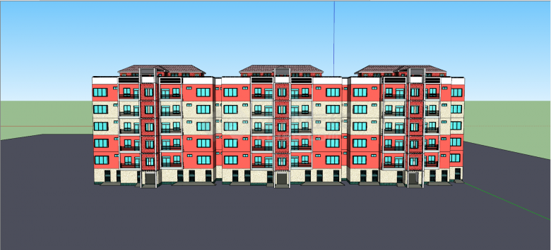 双色墙体联排独栋住宅su模型-图一