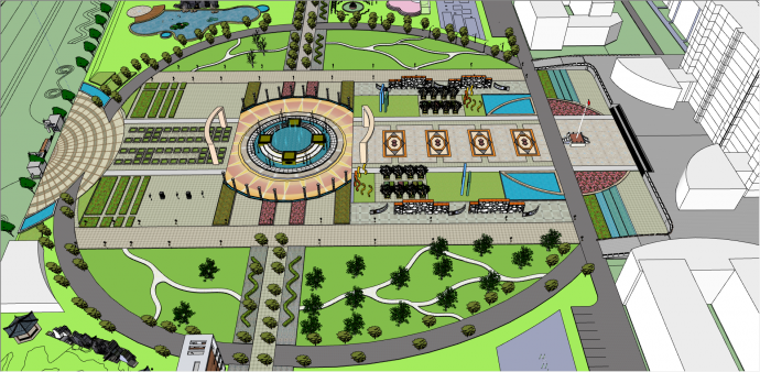 水池喷泉广场公园su模型_图1