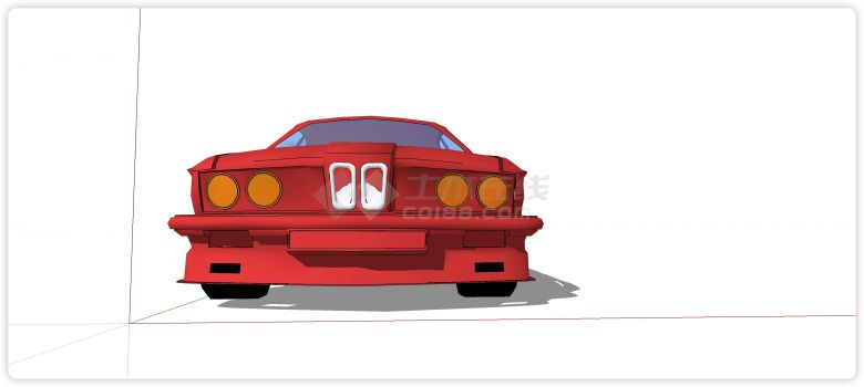 红色复古双门轿车汽车su模型-图二