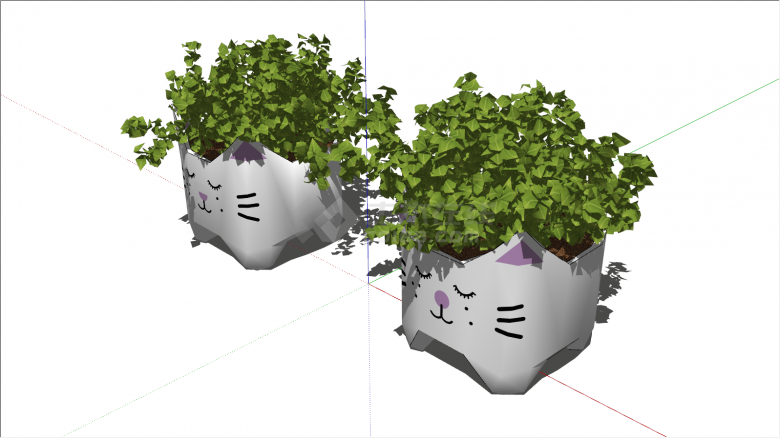 绿植盆栽两个猫形状盆su模型-图一