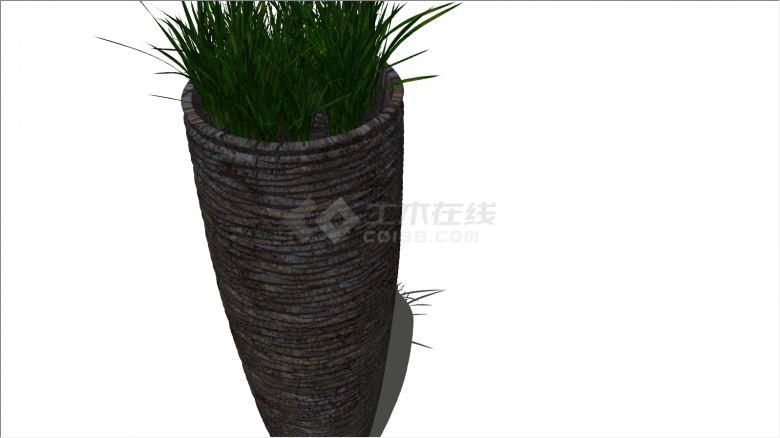 黑色圆筒状的绿植盆栽su模型-图二
