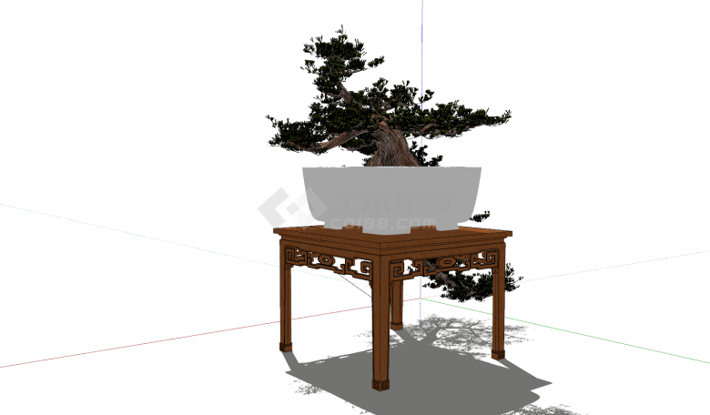 绿植盆栽白色盆木凳su模型-图二