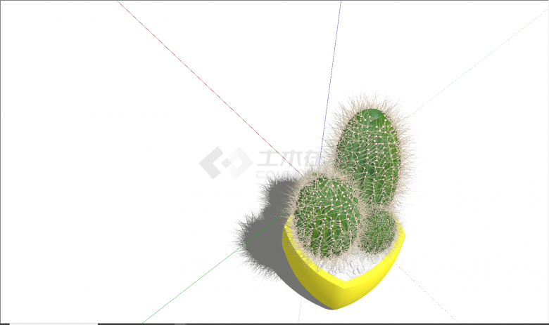 黄色花盆仙人球绿植盆栽su模型-图二