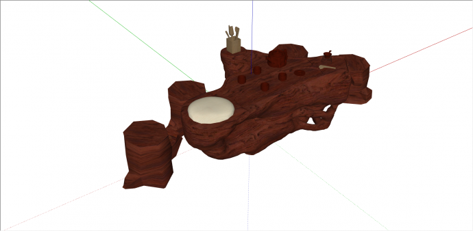 木制根雕茶桌茶台 su模型_图1