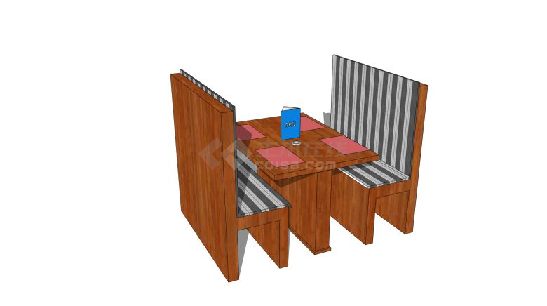 条纹靠垫木质卡座座椅su模型-图二