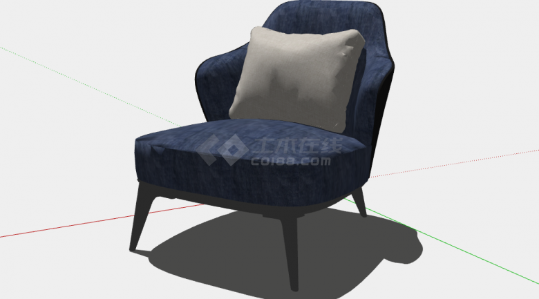 一把蓝色的布艺的扶手椅子su模型-图二