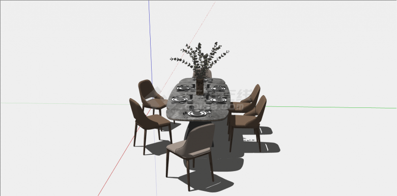 中式圆型简约餐桌椅su模型-图二