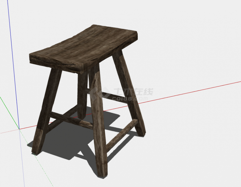 一款深棕色的木制凳子su模型-图二