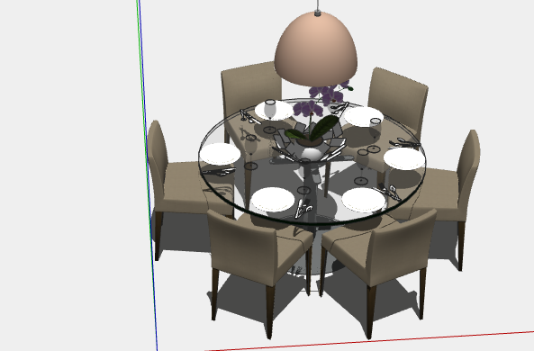 米色现代简约圆餐桌su模型_图1