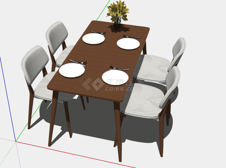欧式四人座餐桌椅子的SU模型-图二