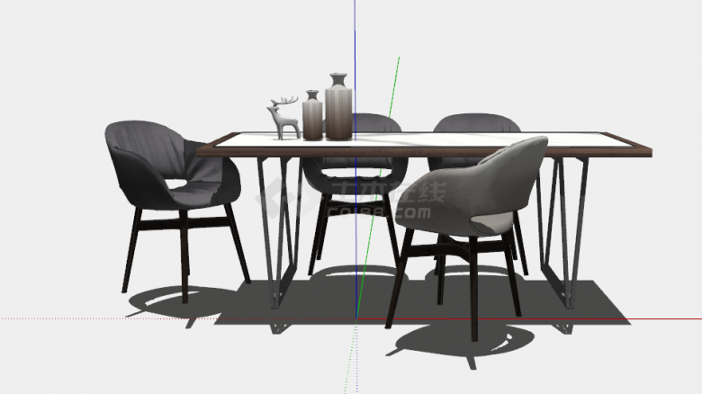 现代轻奢大理石精品餐桌椅su模型-图二