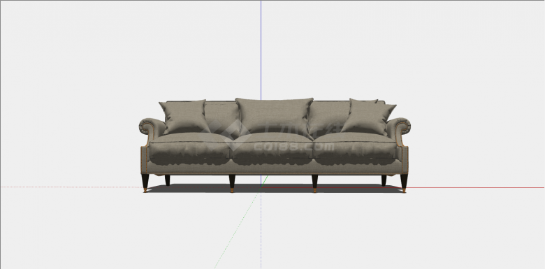 棕色长型典雅多人沙发su模型-图二