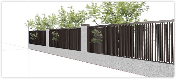 咖啡色竖线金属结构围墙su模型_图1