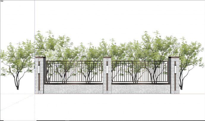 现代石柱栅栏围墙su模型_图1