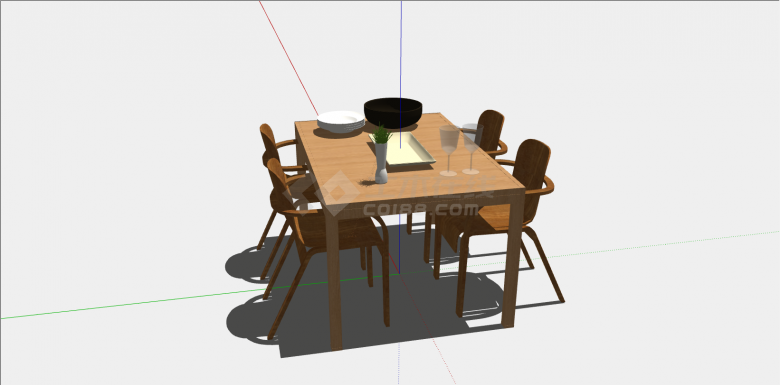 中式小型木制餐桌椅su模型-图二