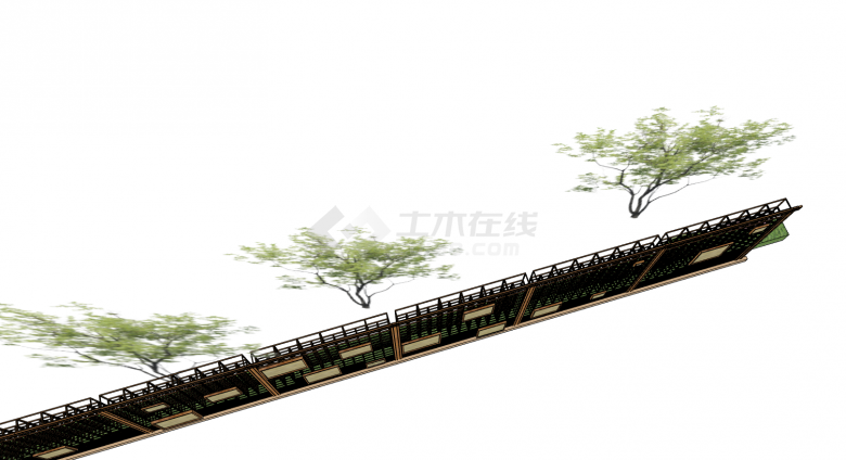 中式木质格栅景墙围墙su模型-图二