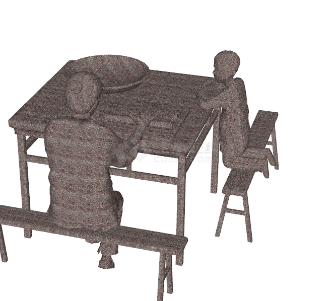 古代桌椅民俗人物铜人雕塑su模型-图二