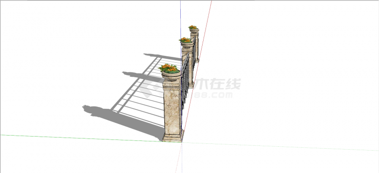 欧式石质柱铁艺线条镂空艺栏杆su模型-图二