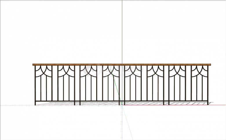 木质扶手条文装饰的铁艺栏杆su模型-图一