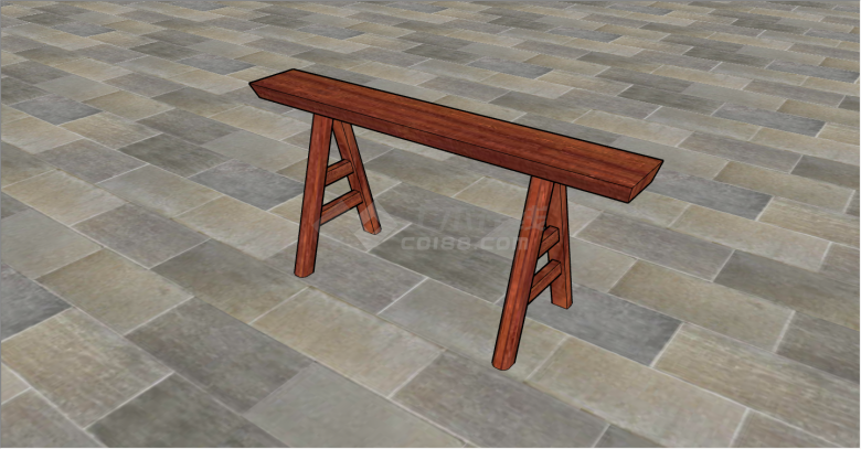 中式古典长板凳红棕色su模型-图二